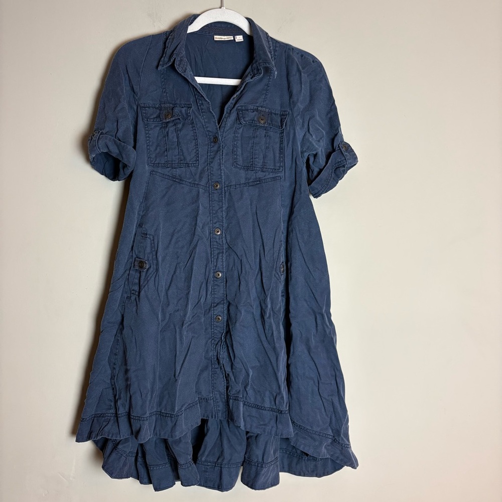 Anthropologie Holding Horses Short Sleeve Blue Button-Up Dress Size 4
